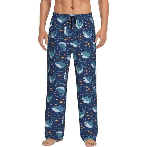 Uemuo Cartoon Sharks2 Pattern Men's Wide Leg Palazzo Lounge Pants with Pockets Light Weight Loose Comfy Casual Pajama Pants-Small