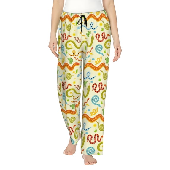 Uemuo Cartoon Snake8 Pattern Women's Wide Leg Palazzo Lounge Pants with Pockets Light Weight Loose Comfy Casual Pajama Pants-Large
