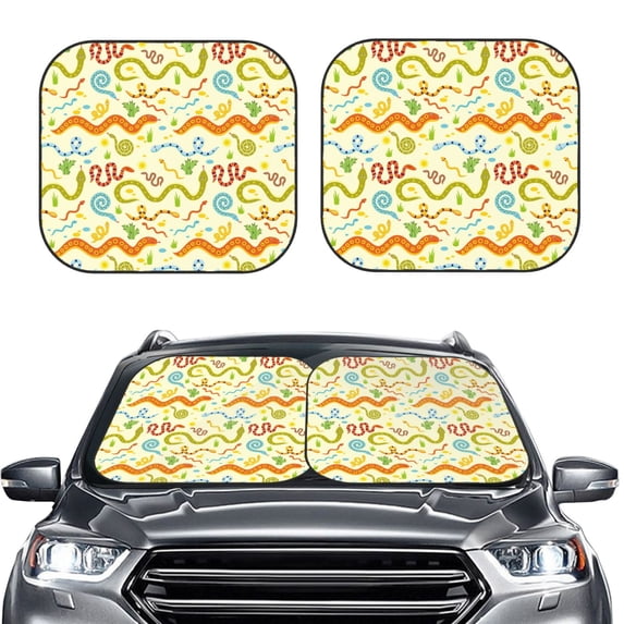 Uemuo Cartoon Snake8 Printed 2 PCS Car Windshield Sun Shade, Auto Sun Heat and UV Rays Blocker, Foldable Automotive Front Window Sunshade Protector