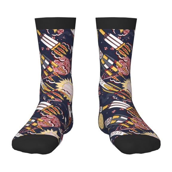 Uemuo Cartoon Space 1 Printed Kids Boys Socks Seamless Crew Socks Crazy Funny Athletic Sport Socks for Children