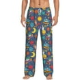thumbnail image 1 of Uemuo Cartoon Space Pattern Men's Wide Leg Palazzo Lounge Pants with Pockets Light Weight Loose Comfy Casual Pajama Pants-X-Large, 1 of 9