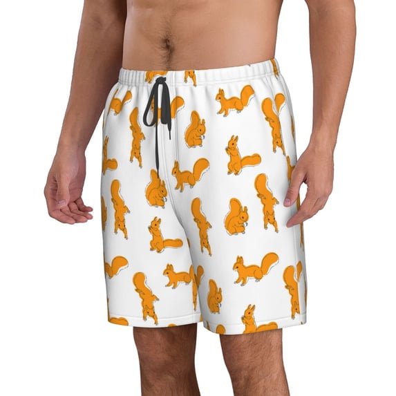 Uemuo Cartoon Squirrel Pattern Men's Swim Trunks Hawaiian Beach Bathing Suit Swimsuits Beach Quick-Dry Shorts with Pockets-XX-Large