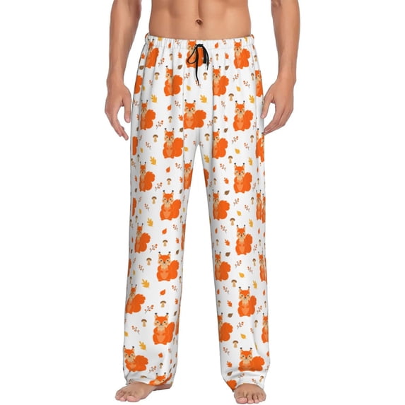Uemuo Cartoon Squirrel Pattern Men's Wide Leg Palazzo Lounge Pants with Pockets Light Weight Loose Comfy Casual Pajama Pants-X-Large