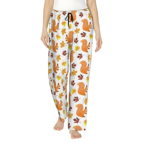 Uemuo Cartoon Squirrel Pattern Women's Wide Leg Palazzo Lounge Pants with Pockets Light Weight Loose Comfy Casual Pajama Pants-Small