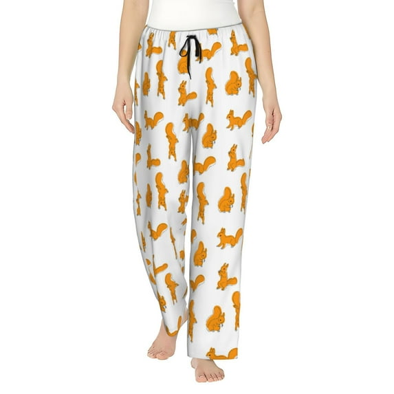 Uemuo Cartoon Squirrel Pattern Women's Wide Leg Palazzo Lounge Pants with Pockets Light Weight Loose Comfy Casual Pajama Pants-