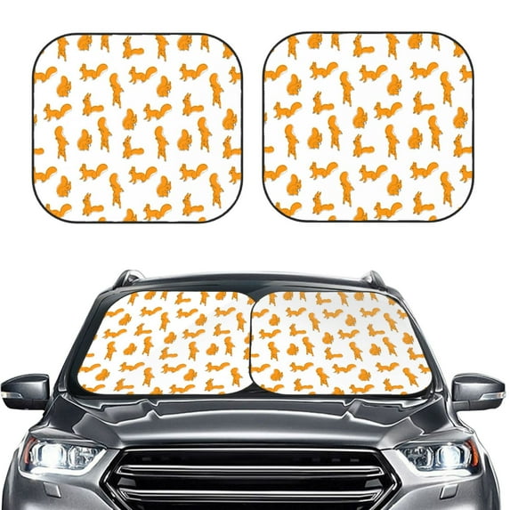 Uemuo Cartoon Squirrel Printed 2 PCS Car Windshield Sun Shade, Auto Sun Heat and UV Rays Blocker, Foldable Automotive Front Window Sunshade Protector