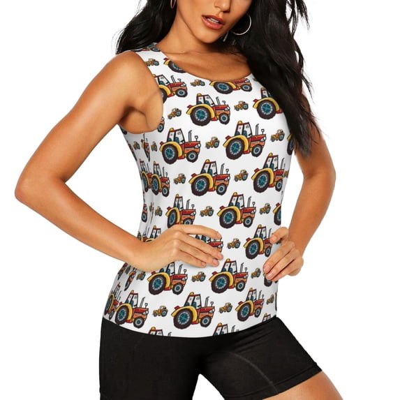 Uemuo Cartoon Tractor Pattern Workout Tank Tops for Women Breathable Moisture-wicking tank top Sleeveless Running Loose Fit Yoga Tops Active Shirts Sports Gym Exercise