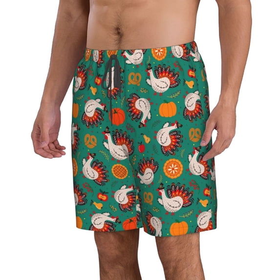 Uemuo Cartoon Turkey Pattern Men's Swim Trunks Hawaiian Beach Bathing Suit Swimsuits Beach Quick-Dry Shorts with Pockets-3X-Large