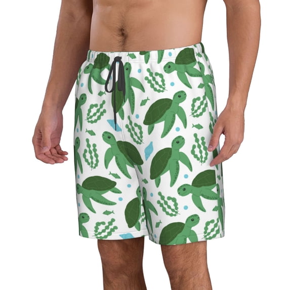 Uemuo Cartoon Turtle Pattern Men's Swim Trunks Hawaiian Beach Bathing Suit Swimsuits Beach Quick-Dry Shorts with Pockets-