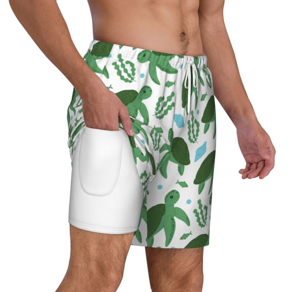 Uemuo Cartoon Turtle Pattern Mens Swim Trunks Quick Dry Board Shorts with Mesh Lining, Stretch Beach Shorts Quick Dry No-Chafing Board Shorts-3X-Large
