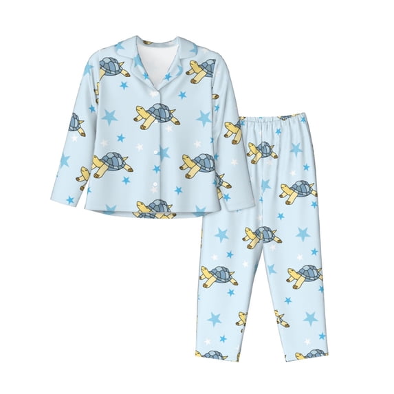 Uemuo Cartoon Turtle Pattern Womens Pajama Sets,PJ Set for Women,Pajamas for Women Logo,Long Sleeve Pajama Set for Women,Soft Long Sleeve Top With Pants-Medium