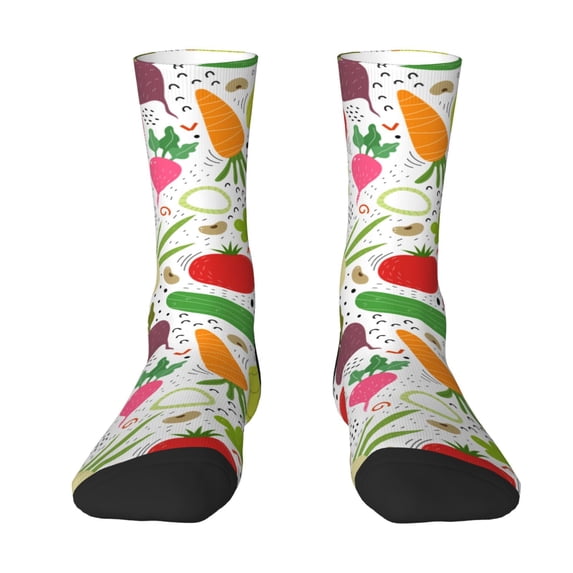 Uemuo Cartoon Vegetables Pattern Women's Crew Socks, Soft Durable Breathable Moisture-Wicking with Odor Control Cotton socks