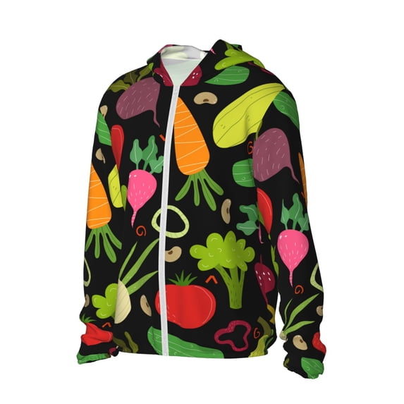 Uemuo Cartoon Vegetables Pattern Women's Full Zip UPF 50+ Sun Protection Hoodie Jacket Long Sleeve Sun Shirt Hiking Outdoor Performance with Pockets-Small
