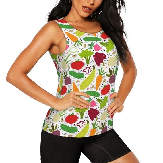 Uemuo Cartoon Vegetables Pattern Workout Tank Tops for Women Breathable Moisture-wicking tank top Sleeveless Running Loose Fit Yoga Tops Active Shirts Sports Gym Exercise