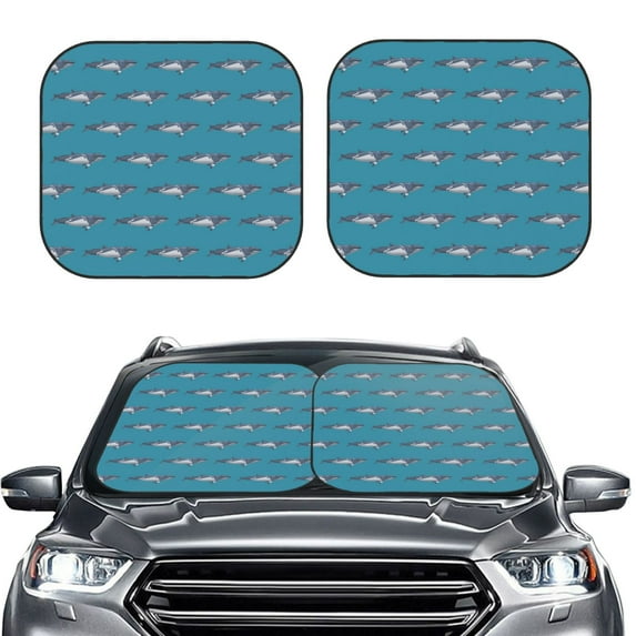 Uemuo Cartoon Whale Printed 2 PCS Car Windshield Sun Shade, Auto Sun Heat and UV Rays Blocker, Foldable Automotive Front Window Sunshade Protector