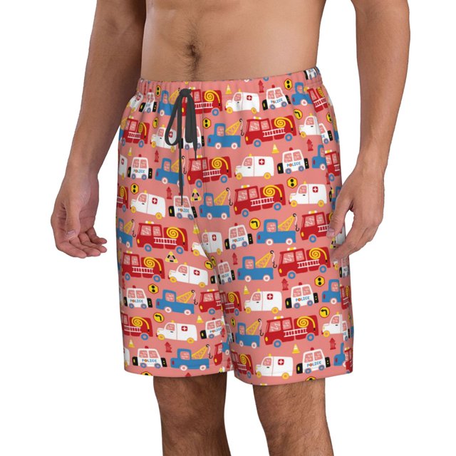 Uemuo Cartoon with Traffic Elements Pattern Men's Swim Trunks Hawaiian ...