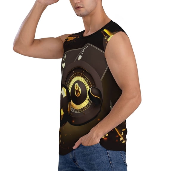 Uemuo Casino Card Soccer Pattern Men's Sleeveless T-Shirt,Muscle Athletic Tank Top, Moisture-wicking Quick-dry Breathable Classic Tee Top for Gym Run Outdoor Sports-Small