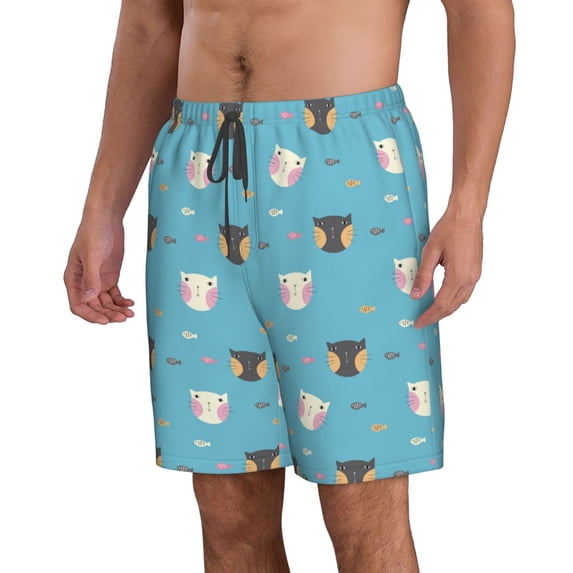 Uemuo Cat Fish Pattern Men's Swim Trunks Hawaiian Beach Bathing Suit Swimsuits Beach Quick-Dry Shorts with Pockets-X-Large