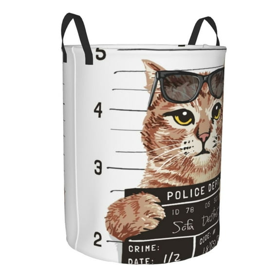 Uemuo Cat Holding Mugshot Sign Pattern Circular Laundry Hamper Basket with handles,Collapsible laundry basket,Large capacity laundry hamper,Laundry Organizer-