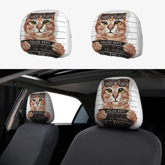 Uemuo Cat Holding Mugshot Sign Printed 2 PCS Car All-Inclusive Headrest Cover, Headrest Protector, Soft Elastic Breathable Seat Headrest Anti-Dirty Cover Headrest Cover Protector