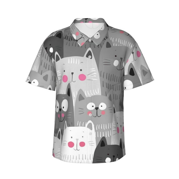 Uemuo Cats Group Printed Regular Fit Short Sleeve Casual Hawaiian Shirt for Men,Aloha shirt,Tropical shirt,Floral print shirt,Vacation Beach shirt-3X-Large