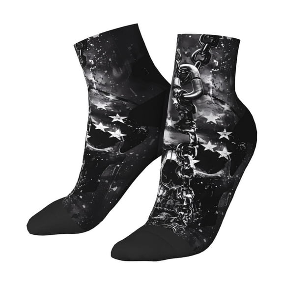 Uemuo Chained Skull Artwork Printed Crew Socks, Moisture-Wicking Socks, Athletic Socks for Men Breathable Cushion Socks Casual Sport Socks for Running Traveling