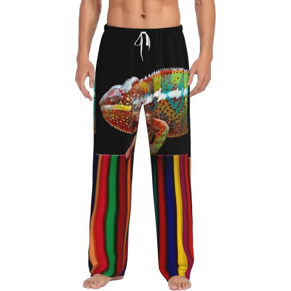 Uemuo Chameleon Panther On Colored Pencils Pattern Men's Wide Leg Palazzo Lounge Pants with Pockets Light Weight Loose Comfy Casual Pajama Pants-Small
