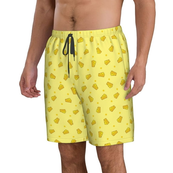 Uemuo Cheese 1 Pattern Men's Swim Trunks Hawaiian Beach Bathing Suit Swimsuits Beach Quick-Dry Shorts with Pockets-
