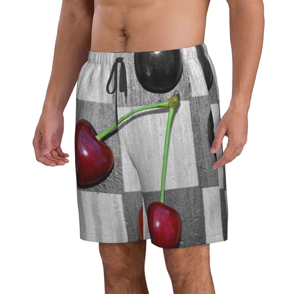 Uemuo Cherries laid Pattern Men's Swim Trunks Hawaiian Beach Bathing Suit Swimsuits Beach Quick-Dry Shorts with Pockets-Medium