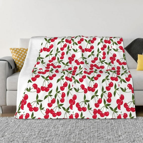 Uemuo Cherry_1 Printed Throw Blanket for Couch, Fluffy Fuzzy Blankets for Bed, Sofa, Cozy Flannel Faux Fur Blanket-40"x30"