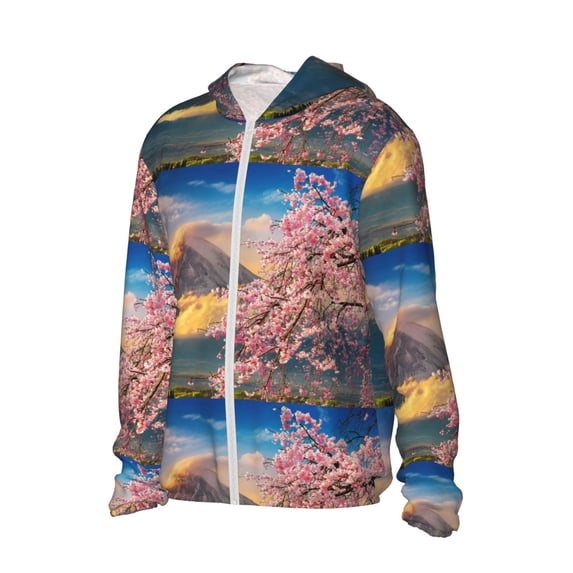 Uemuo Cherry Blossoms Pattern Women's Full Zip UPF 50+ Sun Protection Hoodie Jacket Long Sleeve Sun Shirt Hiking Outdoor Performance with Pockets-3X-Large