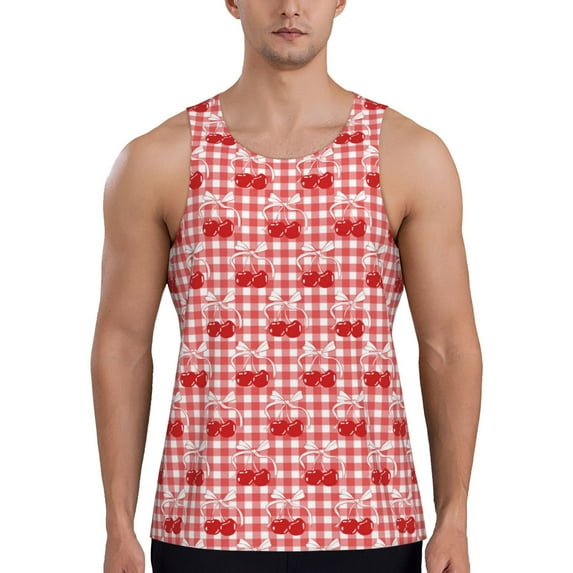 Uemuo Cherry Bow Pattern Men's Muscle Shirts Sleeveless Dry Fit Gym Workout Tank Top Lightweight Sports Tank Top Beach Tank Top, Loose-fit Sleeveless Shirt-3X-Large