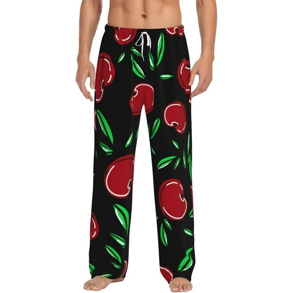 Uemuo Cherry Pattern Men's Wide Leg Palazzo Lounge Pants with Pockets Light Weight Loose Comfy Casual Pajama Pants-Medium