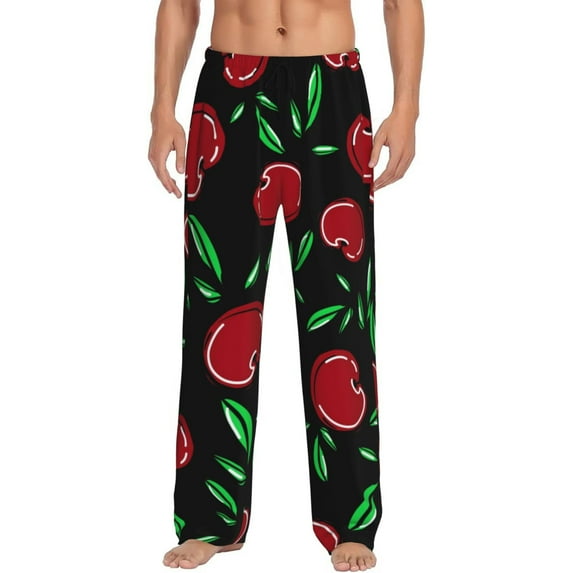 Uemuo Cherry Pattern Men's Wide Leg Palazzo Lounge Pants with Pockets Light Weight Loose Comfy Casual Pajama Pants-X-Large