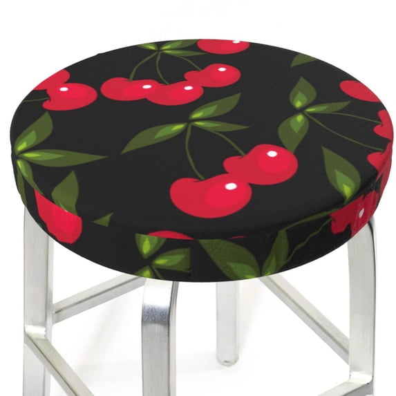 Uemuo Cherry Pattern Round Bar Stool Seat Covers Washable Stool Cushion Slipcover Elastic Bar Chair Covers-14 inch