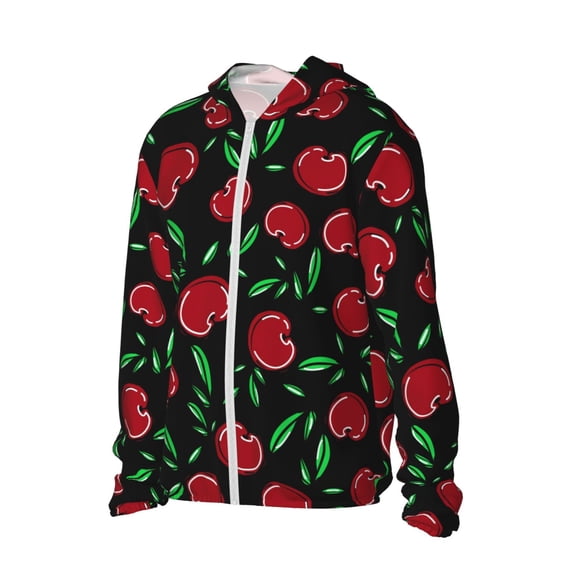 Uemuo Cherry Pattern Women's Full Zip UPF 50+ Sun Protection Hoodie Jacket Long Sleeve Sun Shirt Hiking Outdoor Performance with Pockets-