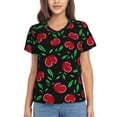 thumbnail image 1 of Uemuo Cherry Printed Women's Classic V-Neck T-Shirt - Soft, Breathable, Moisture-Wicking, Perfect for Casual, Office, Travel, and Everyday Wear-Small, 1 of 5