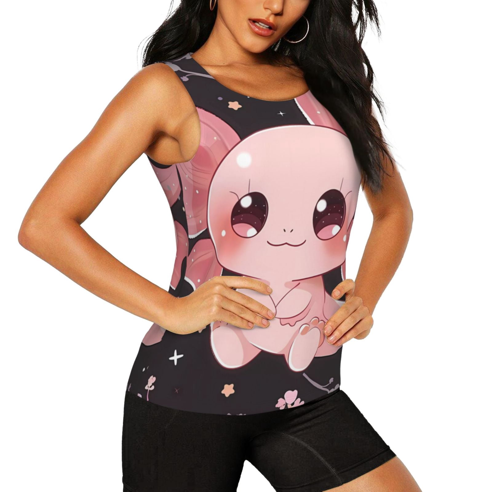 Uemuo Chibi Axolotl Sakura Fantasy Pattern Workout Tank Tops for Women ...