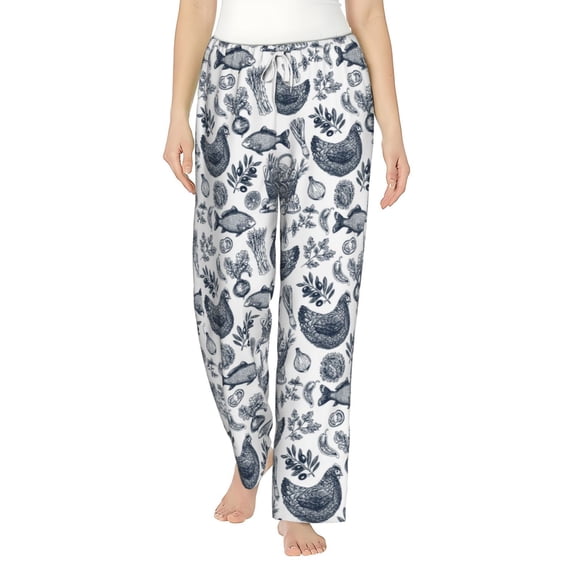Uemuo Chicken And Fish Pattern Women's Wide Leg Palazzo Lounge Pants with Pockets Light Weight Loose Comfy Casual Pajama Pants-X-Large