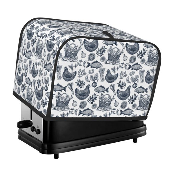 Uemuo Chicken And Fish Print Toaster Cover 2 Slice, Small Kitchen Appliance Covers, Toaster Oven Cover with Loop, Bread Machine Cover Dust Cover Protection