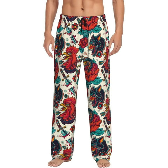 Uemuo Chicken Pattern Men's Wide Leg Palazzo Lounge Pants with Pockets Light Weight Loose Comfy Casual Pajama Pants-Small