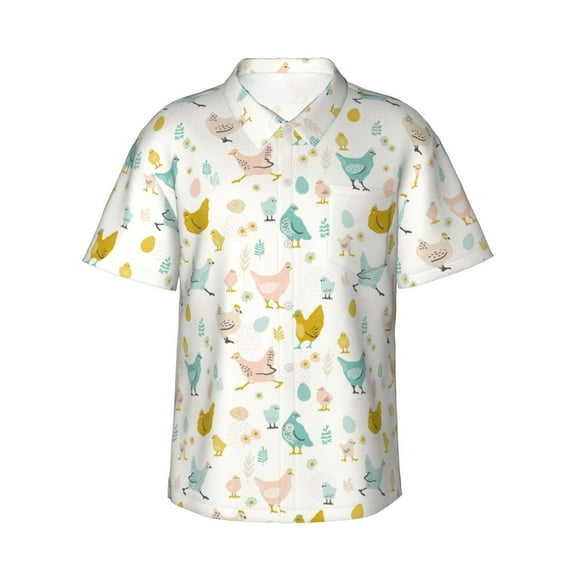 Uemuo Chicken Printed Regular Fit Short Sleeve Casual Hawaiian Shirt for Men,Aloha shirt,Tropical shirt,Floral print shirt,Vacation Beach shirt-Medium