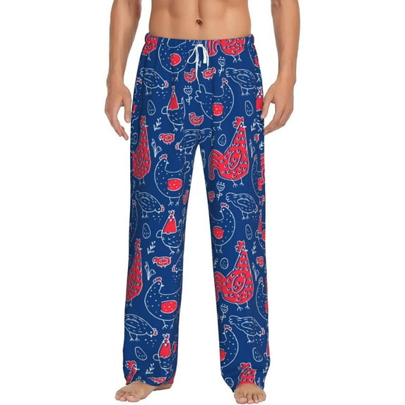 Uemuo Chicken and Rooster Pattern Men's Wide Leg Palazzo Lounge Pants with Pockets Light Weight Loose Comfy Casual Pajama Pants-X-Large