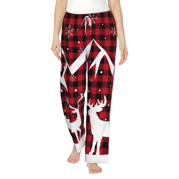 Uemuo Christmas Buffalo Plaid Pattern Women's Wide Leg Palazzo Lounge Pants with Pockets Light Weight Loose Comfy Casual Pajama Pants-Medium