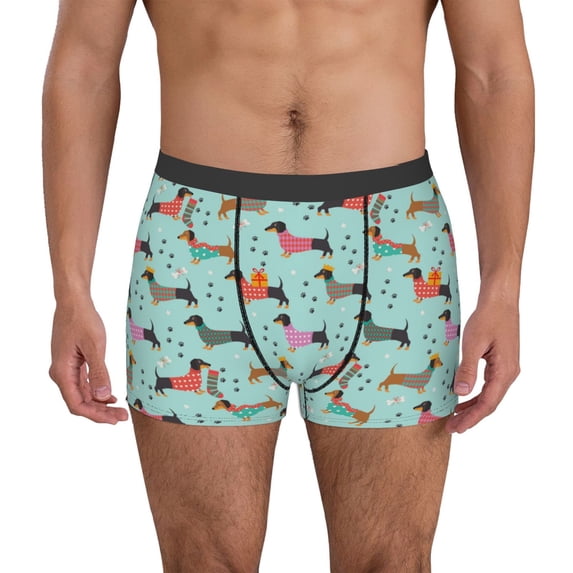 Uemuo Christmas Dachshund Pattern Men's Boxer Briefs,Trunk Anti-Chafing,Comfortable, Durable, and Stylish Underwear-