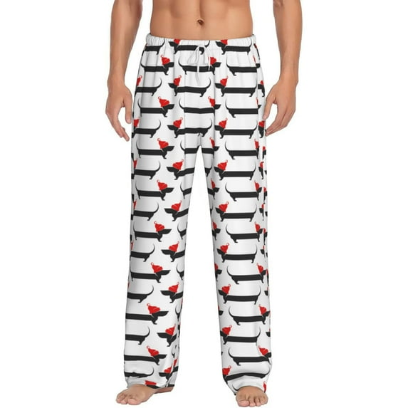 Uemuo Christmas Dachshund Pattern Men's Wide Leg Palazzo Lounge Pants with Pockets Light Weight Loose Comfy Casual Pajama Pants-Small