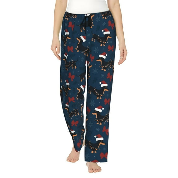 Uemuo Christmas Dachshund Pattern Women's Wide Leg Palazzo Lounge Pants with Pockets Light Weight Loose Comfy Casual Pajama Pants-XX-Large