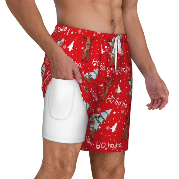 Uemuo Christmas Deer 1 Pattern Mens Swim Trunks Quick Dry Board Shorts with Mesh Lining, Stretch Beach Shorts Quick Dry No-Chafing Board Shorts-XX-Large