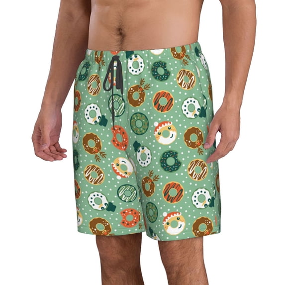 Uemuo Christmas Donuts Pattern Men's Swim Trunks Hawaiian Beach Bathing Suit Swimsuits Beach Quick-Dry Shorts with Pockets-Large