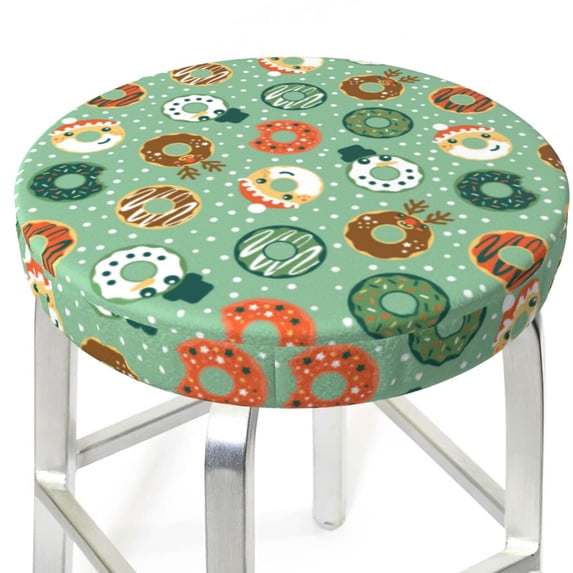 Uemuo Christmas Donuts Pattern Round Bar Stool Seat Covers Washable Stool Cushion Slipcover Elastic Bar Chair Covers-